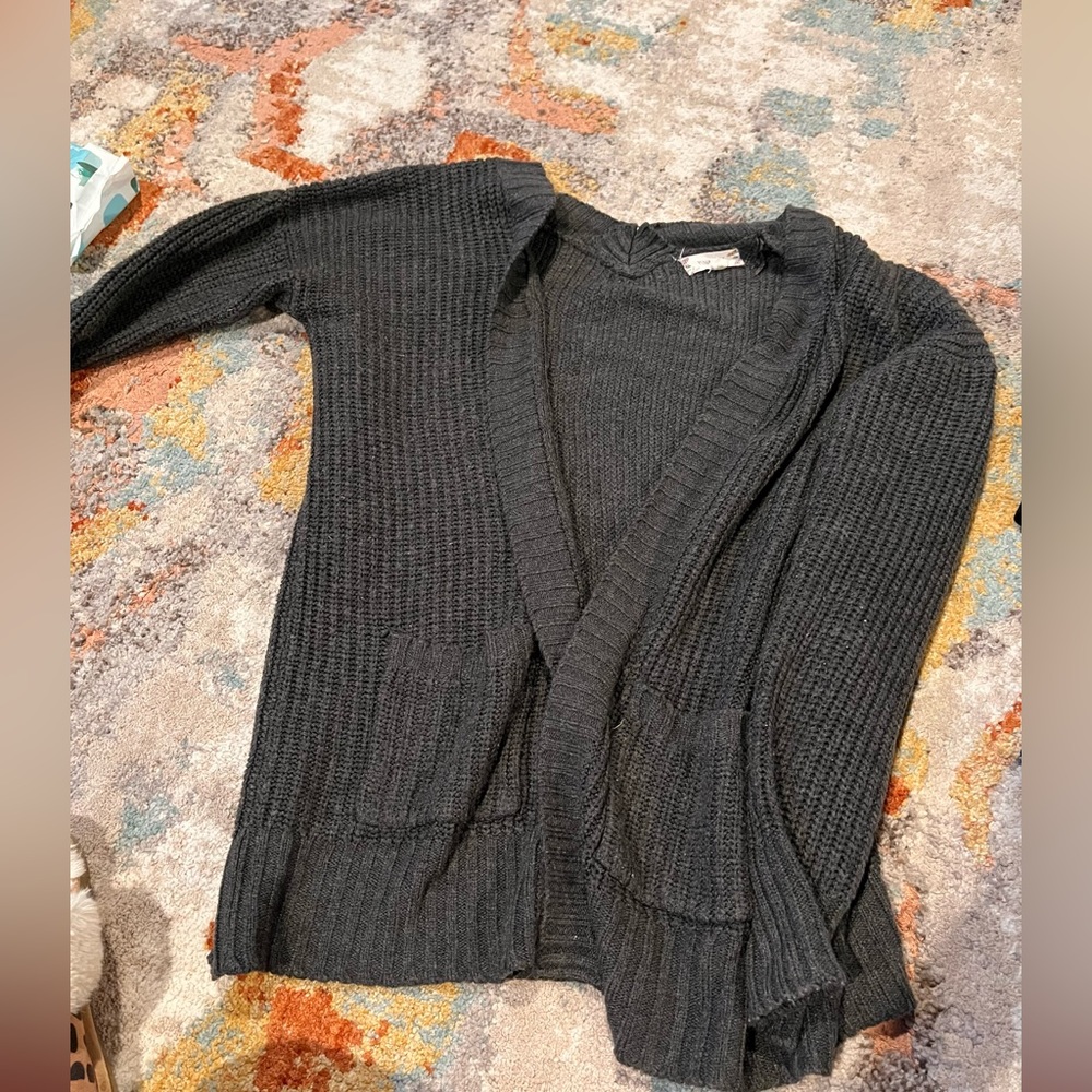 Pink rose dark charcoal grey cardigan